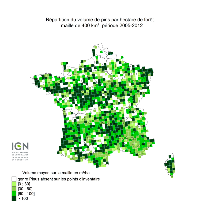 Carte répartition Pinus en France